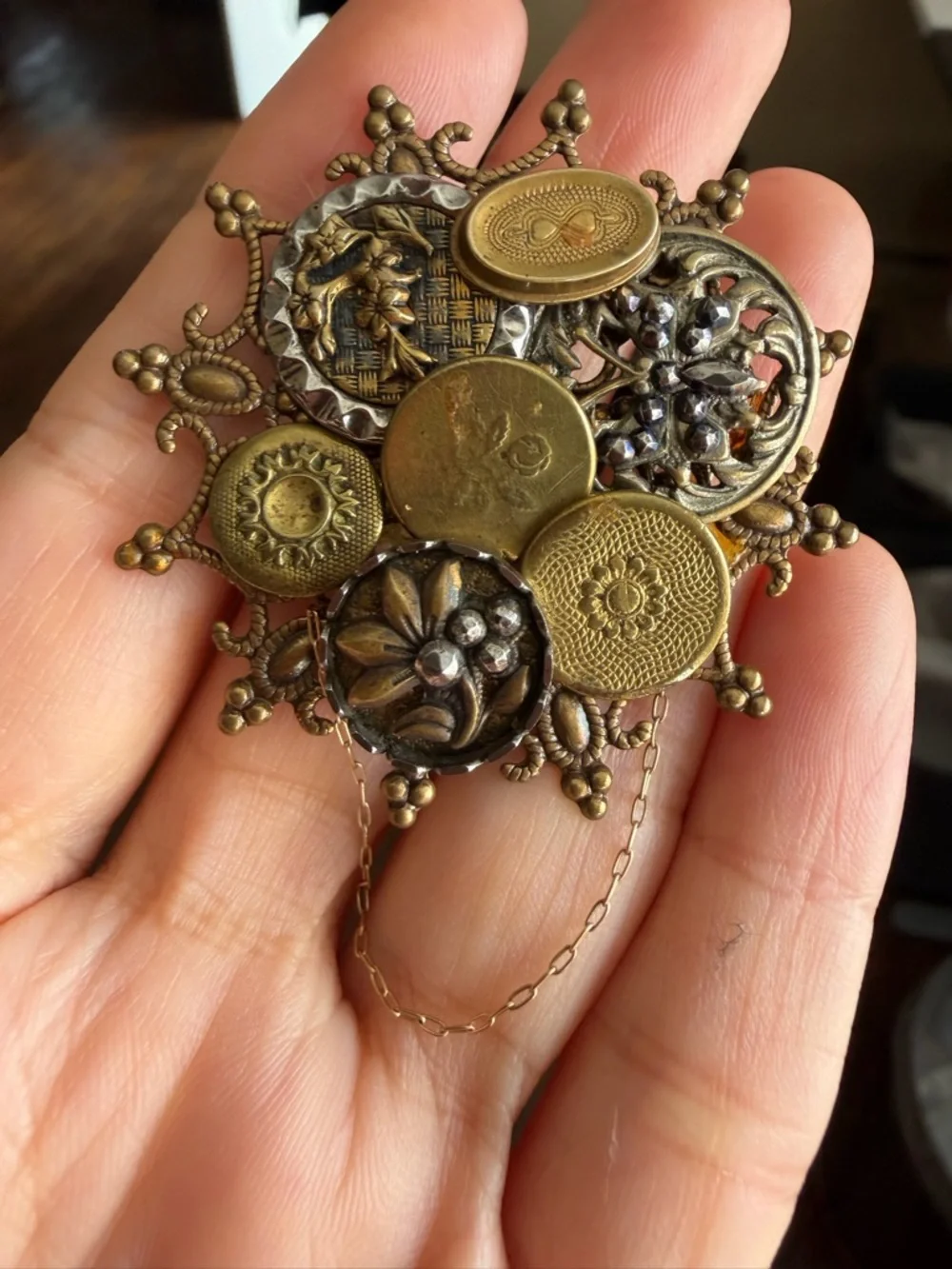 Handmade Vintage Button Collage Brooch – Steampunk Victorian Style - Picture 12 of 12